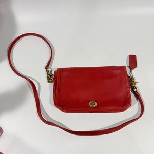 Rare Vintage 90s Coach Red Convertible Crossbody Brass Turnlock Clutch Dinky Bag